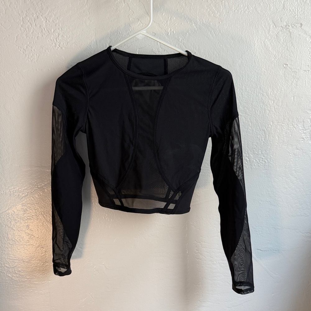 lululemon Black Mesh Long Sleeve Crop Top